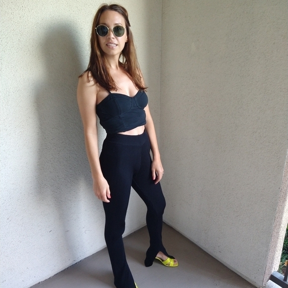 Dagmar Women’s Shiloh Ribbed Trouser Pants Black Size S Heavy Legging Ankle Slit - Picture 4 of 6